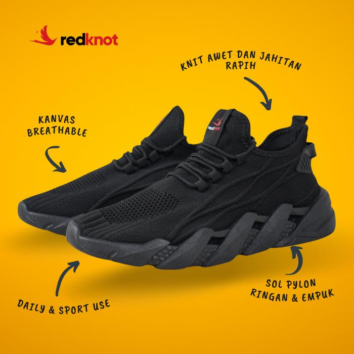Redknot Kozure Hitam Sol Hitam Full Black - Sepatu Sneakers Pria Bisa Untuk Sekolah dan Olahraga Run