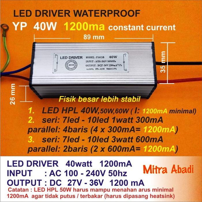 LED Driver YP 50 Watt 1200 mA Casing Besi WATERPROOF
