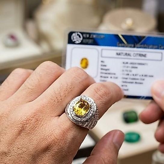 Cincin Permata Yakut Yellow Citrine Quartz Ring Tabur Zircon Include Memo Lab