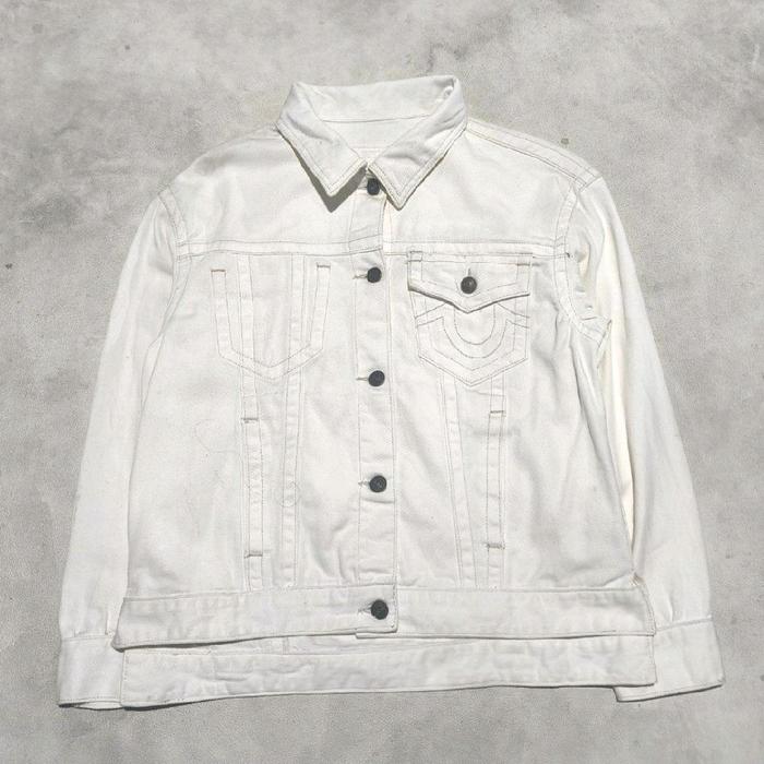Jaket denim jeans pria true religion putih bekas