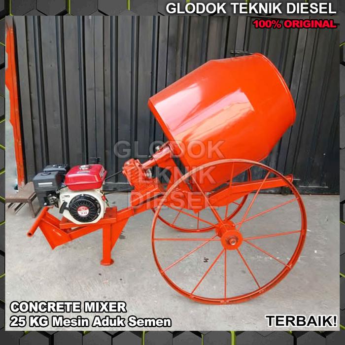 Mesin Molen Aduk Cor Semen 25 KG + Penggerak Bensin GX 200 Mini Concrete Mixer Machine Beton Origina
