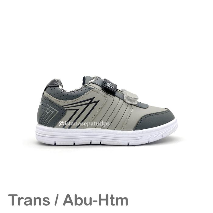 BACK TO SCHOOL Sepatu Sport Anak Size 27-36, Yastako Trans Velcro, Abu & Hitam