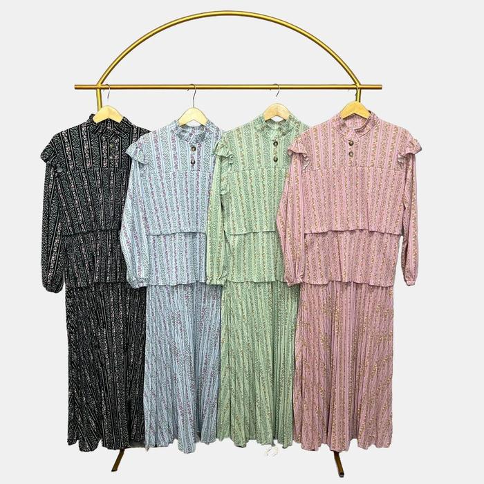TICLO Lalita Dress Gamis Wanita Plisket Dua Umpak Jumbo Mayung Motif Bunga Wudhu Friendly