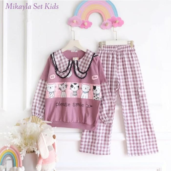 Mikayla Set Kids Setelan Muslim Anak Perempuan Viral 3-12 Tahun
