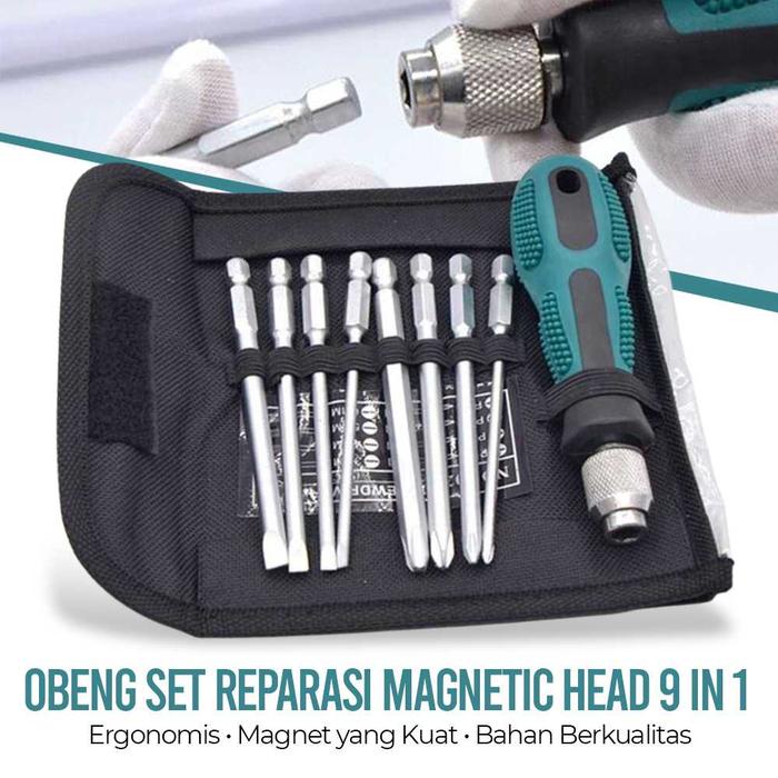 Obeng Set Reparasi Magnetik Serbaguna 9 in 1 Obeng Bengkel Motor Lengkap Set Obeng Magnetic Minus Pl