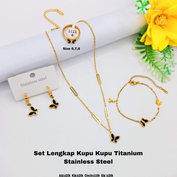 Set Lengkap Model Kupu-Kupu Fashion Wanita Kekinian Anti Luntur - Titanium Asli - Aksesoris, Kalung 