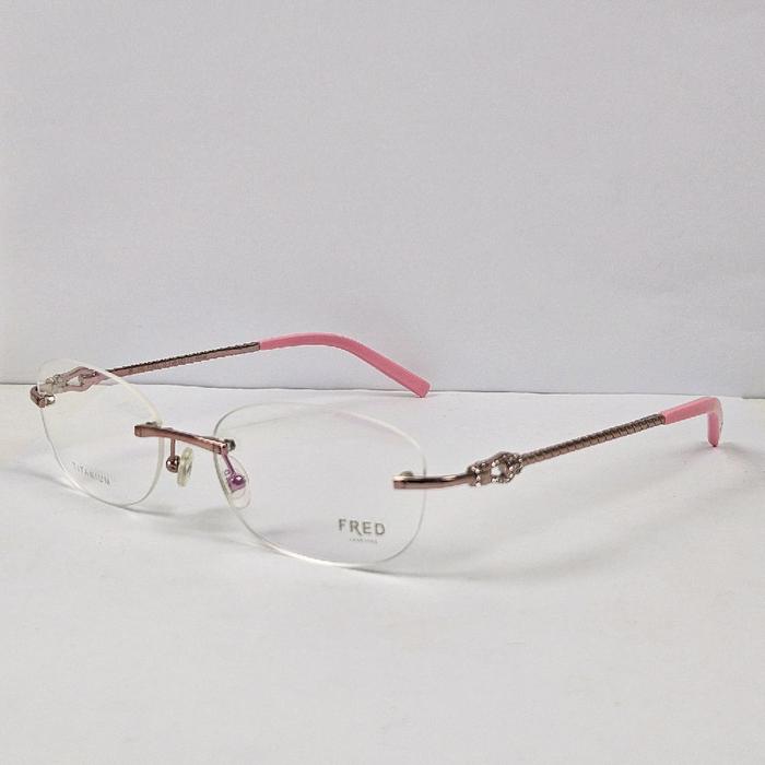 frame kacamata wanita elegan oval fred frameless bor titanium Force 10 Evo rosegold bisa Lensa Photo