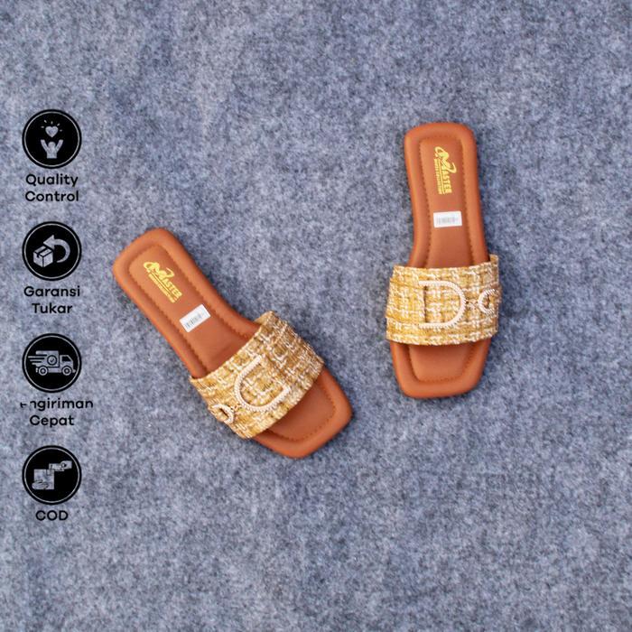 Sultan Shoes - | Sandal Wanita Pesta Kasual Kekinian Flat Teplek Slop Kokop Canvas Kobe Strap Dasi T