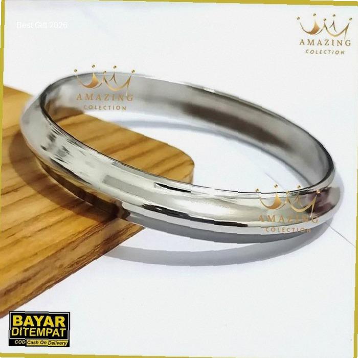 Gelang Benggali Bangle India Punjabi Baja Putih Monel Bulat Segitiga Baja Putih Pria Asli Anti Karat