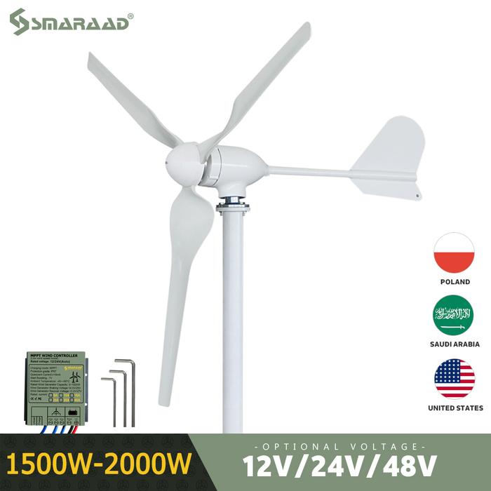 2000W 48V Turbin Angin Rumah Horisontal Energi Bebas Nilon Serat