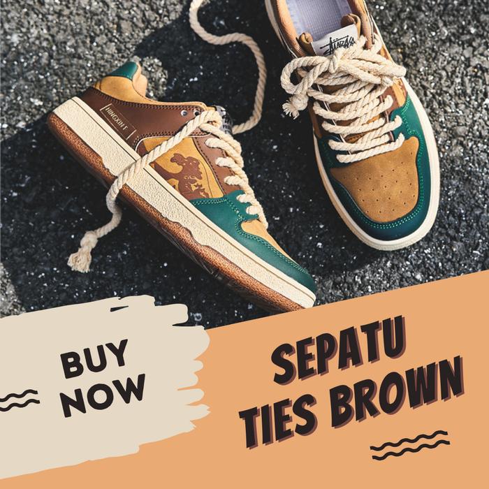 Sepatu Kasual Sneakers Pria Ties Brown - Model Terbaru - Snekers