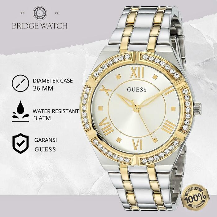 Jam Tangan Wanita Guess GW0033L4 Original Cosmo Silver Gold Stainless Steel Strap Rantai Mewah Casua