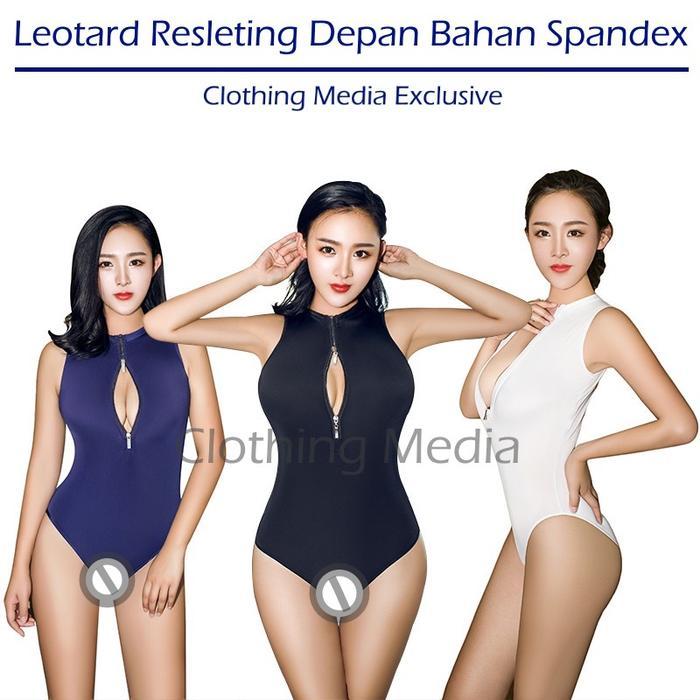 New Baju Leotard Spandex Zipper Depan Silky Spandex Thong Bodysuit