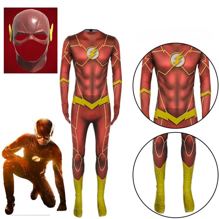 5 Flash Cosplay Costumes Bodysuit Spandex Zentai Jumpsuits with Mask Tights Bodysuits