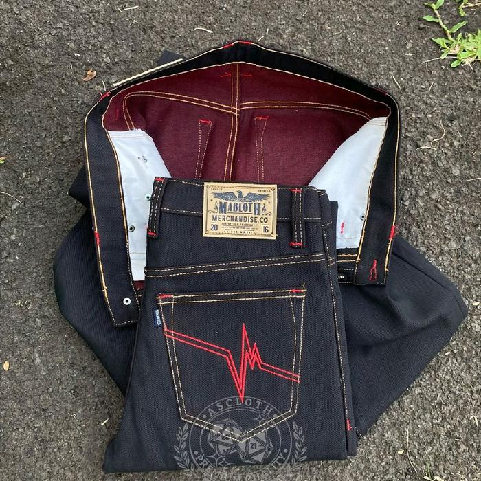 Levis Denim Selvedge Indigo X Red Weft 16Oz Celana Pria Slim Straight Reguler N Panjang Melar Kanton