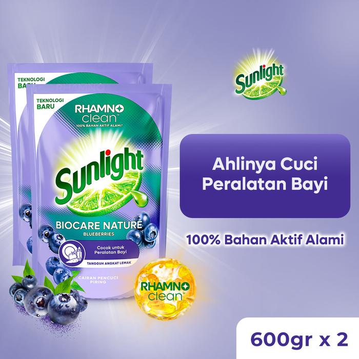 Sunlight Biocare Nature Sabun Cuci Piring 600gr X2 - Sabun Cuci Botol Bayi