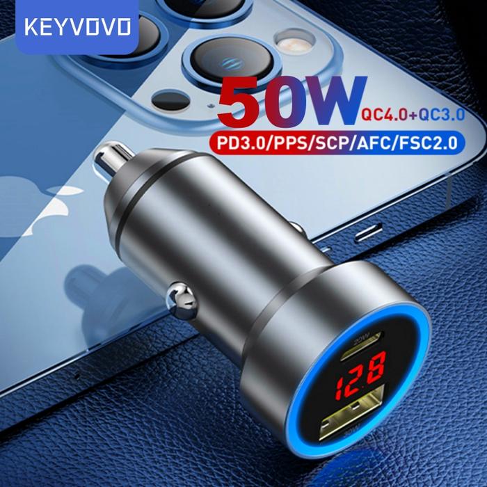 50W Car Charger USB C QC3.0 4.0 PD3.0 Phone Charger Car Charger Fast