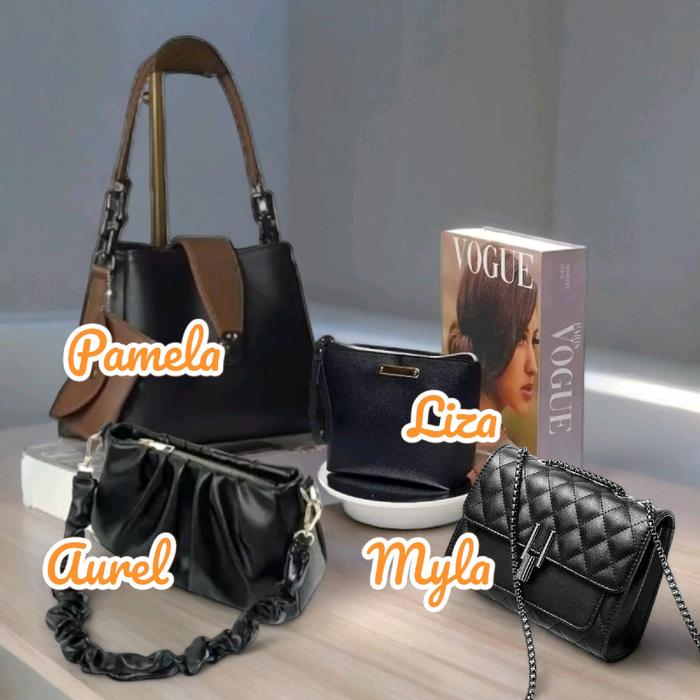 Iznada Bags - Paket Bundling Isi 4 Pcs Tas Selempang Wanita  (Pamela+aurel+Myla+Lyza) Tersedia Hitam