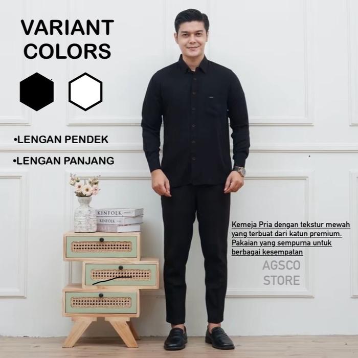 Kemeja Katun Casual Lengan Panjang Pendek Polos Pria Formal  Slimfit Kerja Kantor  Soft Katun  Lembu
