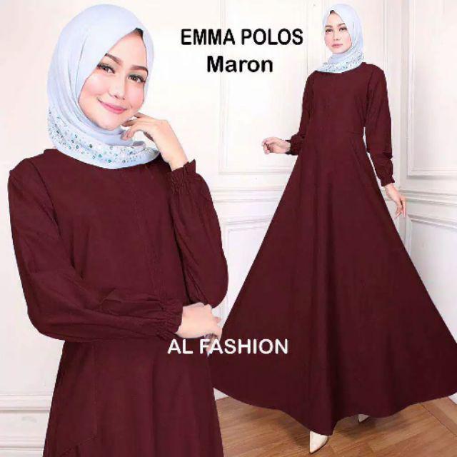 Gamis Dress Wanita Muslim Busui Polos Emma Warna Merah Maroon Marun