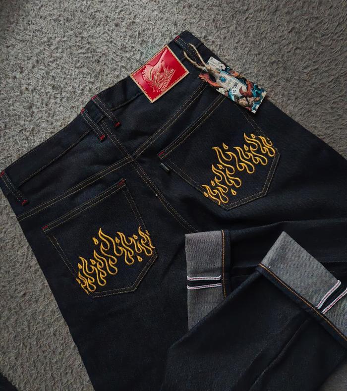 EVOLUSION FLAMORA Denim Selvedge 15oz Pria Raw Denim Premium Straight