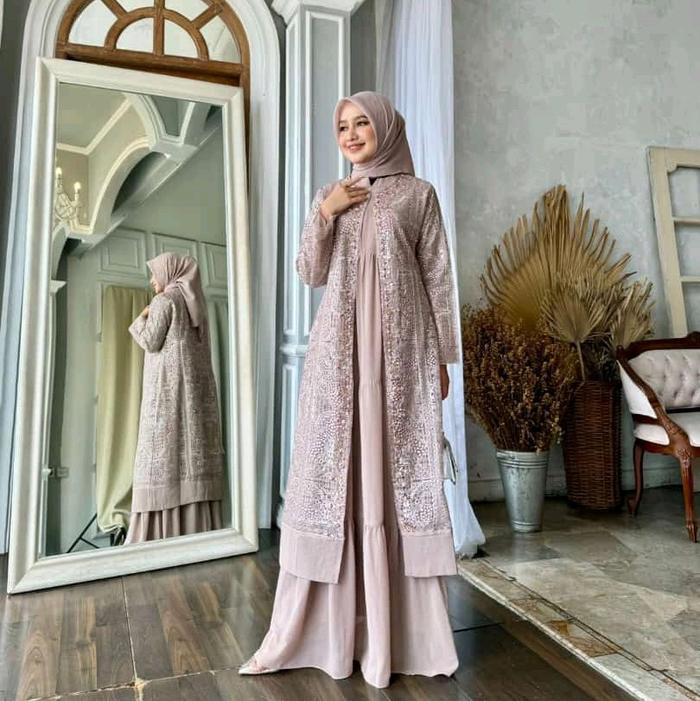Gamis Cardigan mewah outer inner baju lebaran Kardigan Muslim Ceruty Panjang Remaja