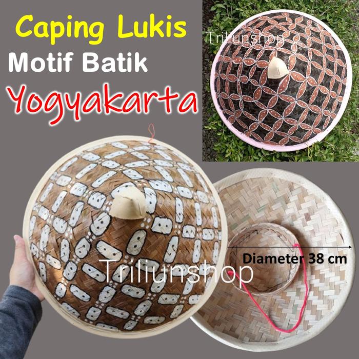 Caping Motif Batik Yogyakarta l Topi Caping Lukis Batik l Caping Bambu Petani