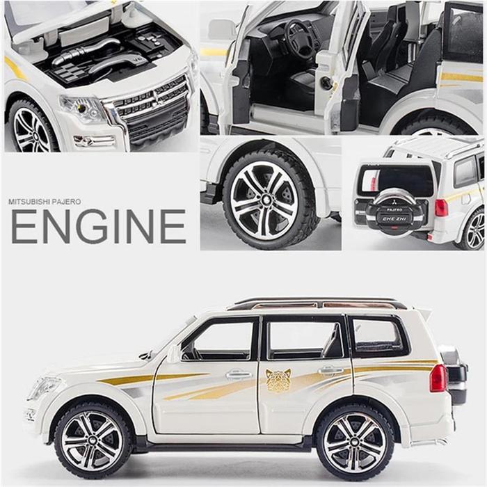 Diecast Miniatur Mobil Mainan Mobil Pajero 1:32  Light&Sound [Open All Doors] Diecast Mobil SUV Main