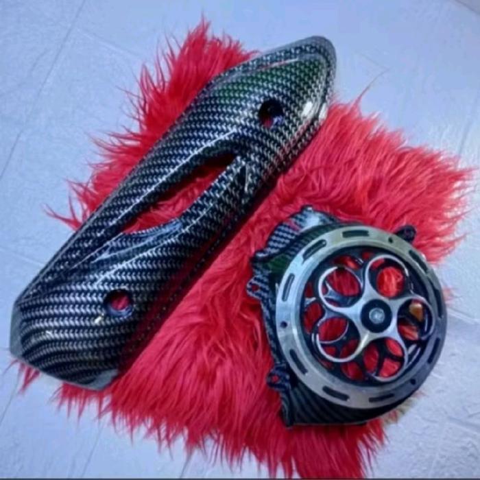 Paket Cover Kipas Plus Cover Knalpot Beat Karbu Karbon Kevlar Siap Pasang