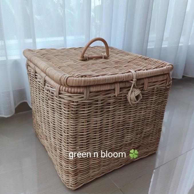 (Cooger) Keranjang Rotan Besar Persegi Tutup Box Penyimpanan Besar