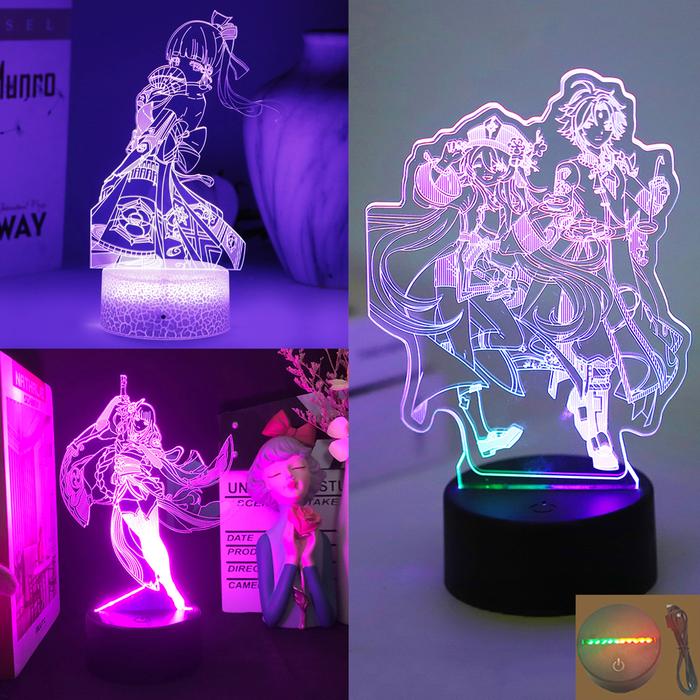 New Genshin Impact Hu Tao Xiao 3D Led Night Light Anime Two Tone Lamp