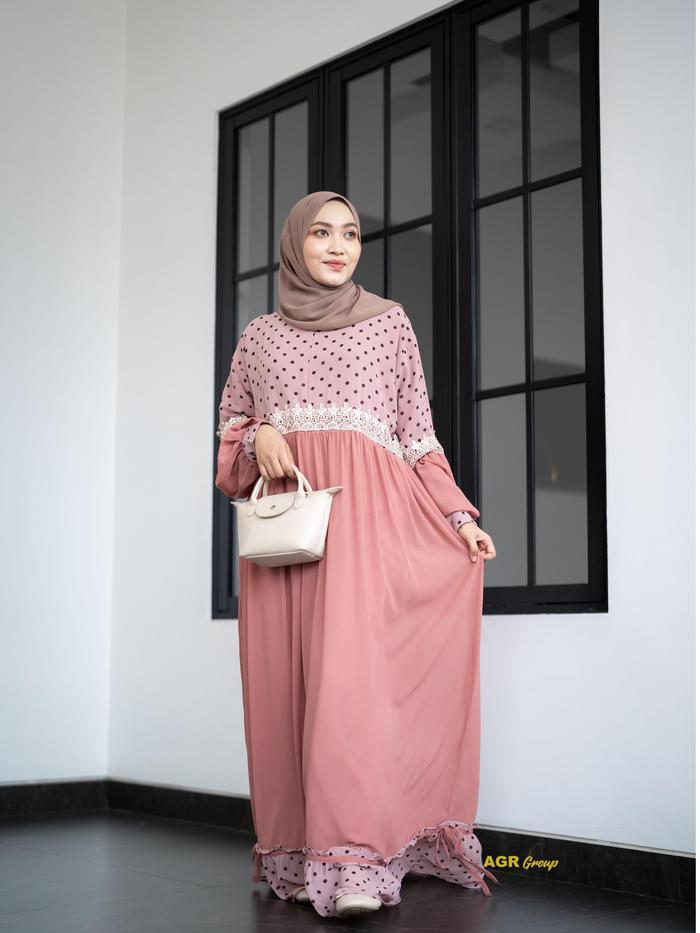 Gamis Wanita Humaira Jumbo Bahan Ceruty Full Furing Motif Polkadot Busui Size 3XL LD 130 Baju Dress 