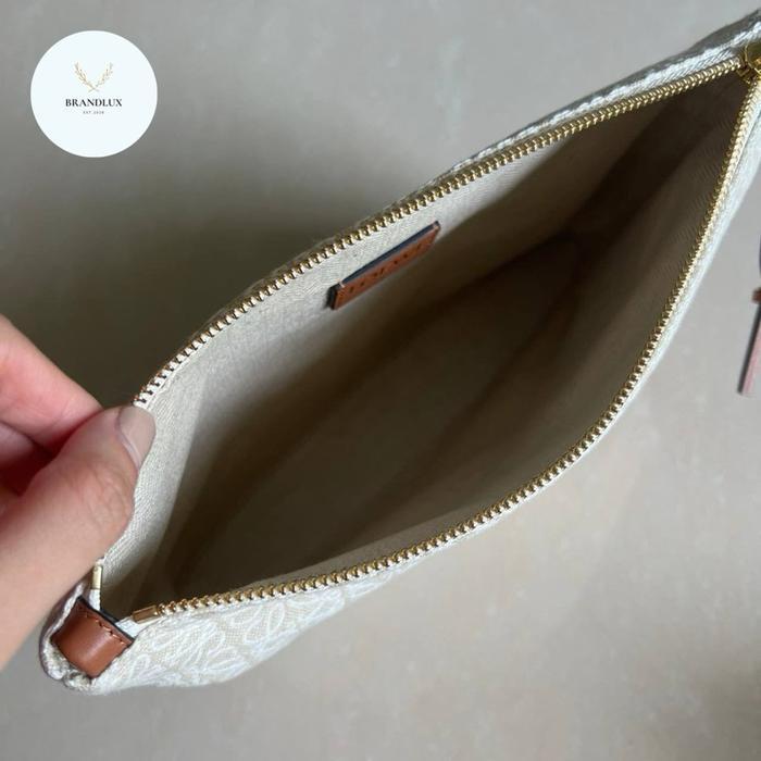 LOEWE CUBI JACQUARD OBLONG POUCH IN ECRU TAN