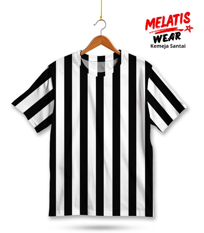 MELATIS WEAR Kaos Unisex Motif Garis Vertikal Hitam Putih - Kemeja Casual MWK-21