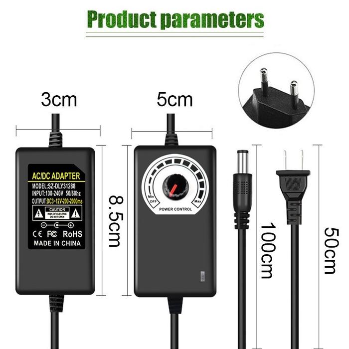 Switch Dimmer Adapter Dimmer Adapter Voltage 3V-12V AC - DC 2A Adjustable Adaptor Dimmer For Light T