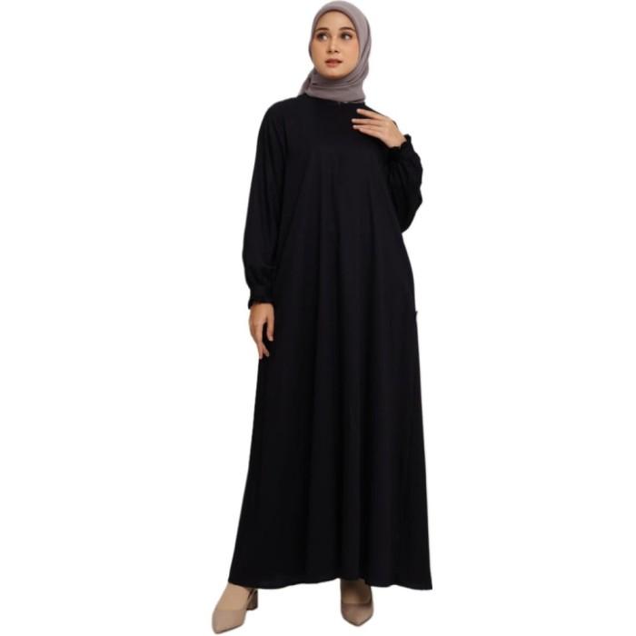 Gamis Manset Frills Rayon Elzatta Hijab Dress Polos - Hitam, M