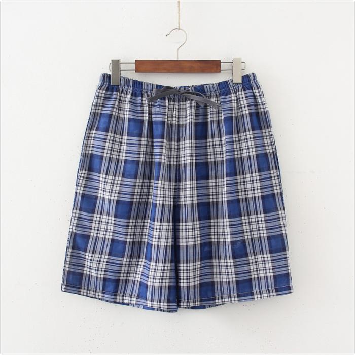 Summer Men 100% Cotton S p Shorts Cas l Thin S pwear Pajamas Pants Men's Plaid Home N htwear Shorts 