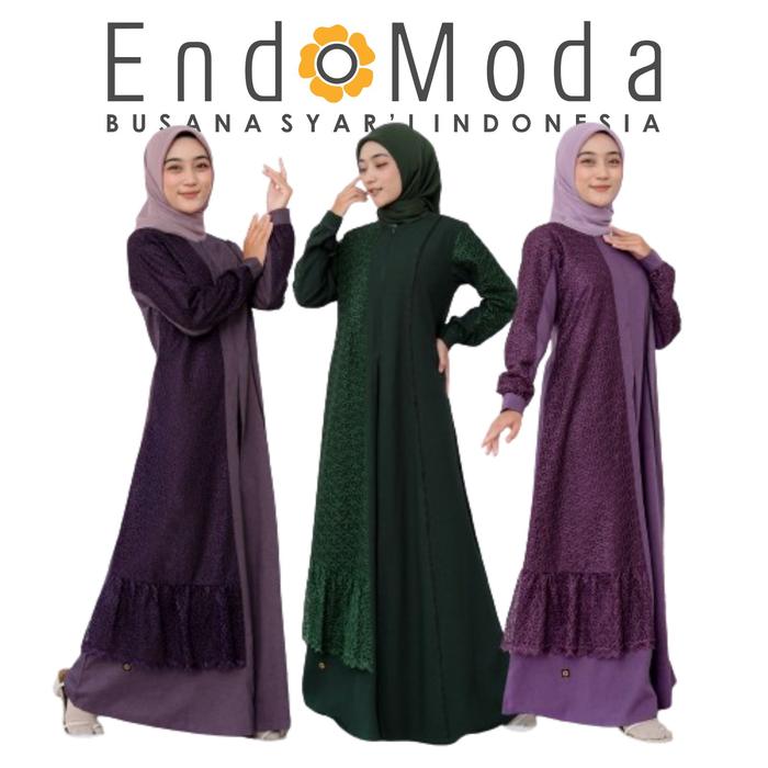 Baju Gamis Wanita Muslim Muslimah Endomoda Model Amalia Dress Interlis mix Brokat