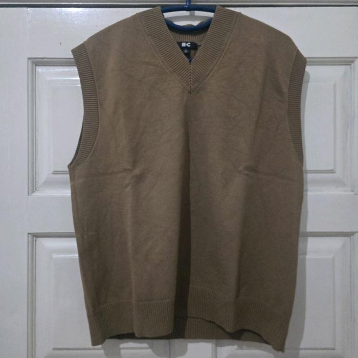 Uniqlo C knitted wide ribbed collar vest kaos tanpa lengan pria