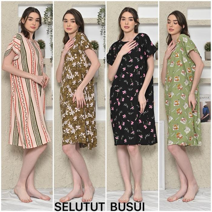 Piyama Daster Wanita Daster Rayon Habel Selutut Busui Bunga-Bunga - Nyaman Adem