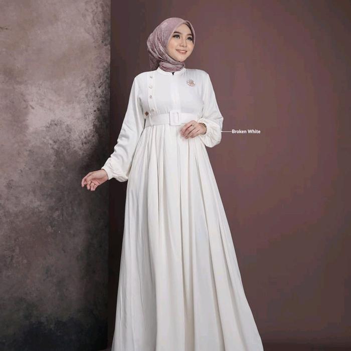 nadhera gamis putih  simple elegan free sabuk
