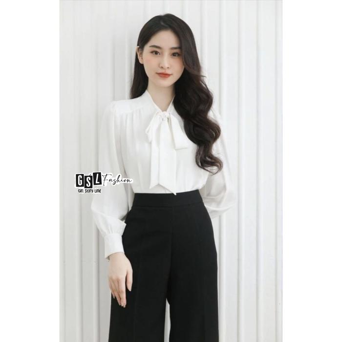 Kemeja Polos Satin Silk Lengan Panjang Premium Wanita Blouse Korean Cewek Size M L XL XXL XXXL Jumbo