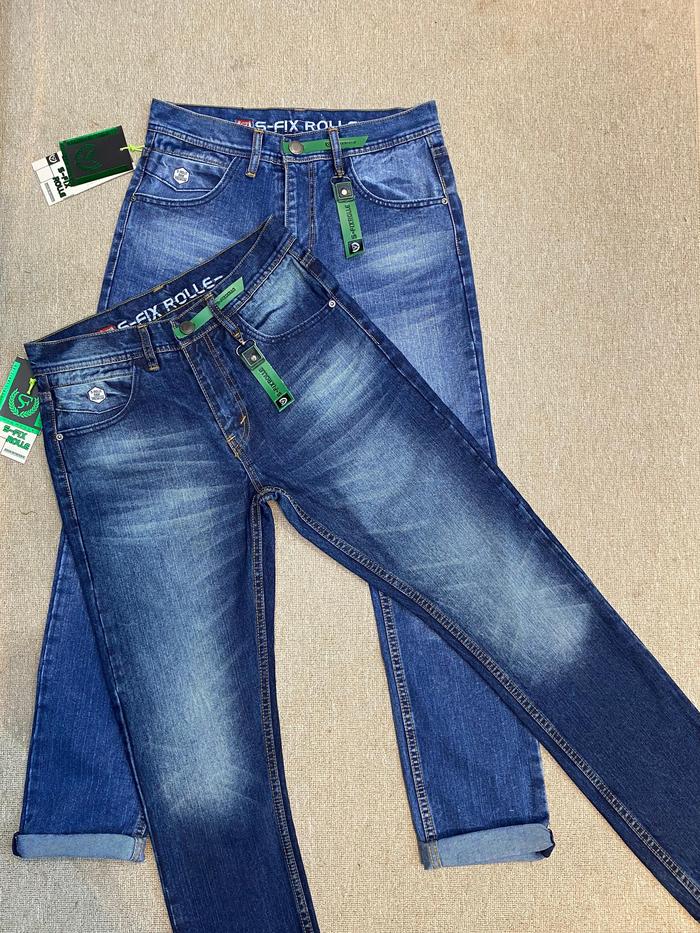 CELANA JEANS PANJANG PREMIUM NON STRETCH SFIX ROLLE SIZE 28-33 Denim Standar Pria Fit Motif Nyaman S