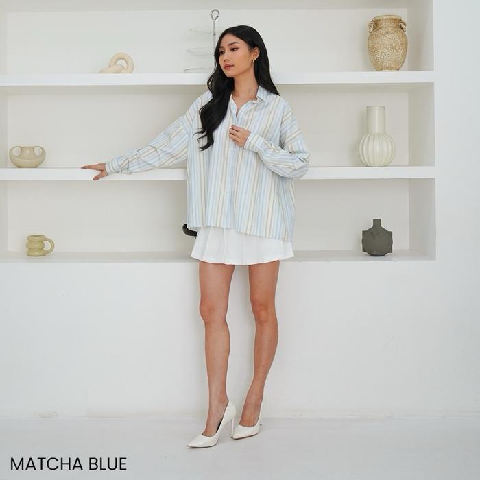 Kemeja Garis Lengan Panjang Gebriel/ Kemeja Formal/ Kemeja Casual/ Kemeja Putih/ Kemeja Garis/ Wanit
