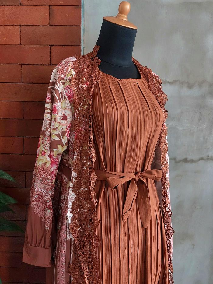 KM Dress Print Plisket Outer Inner Import BKK Setelan Gamis