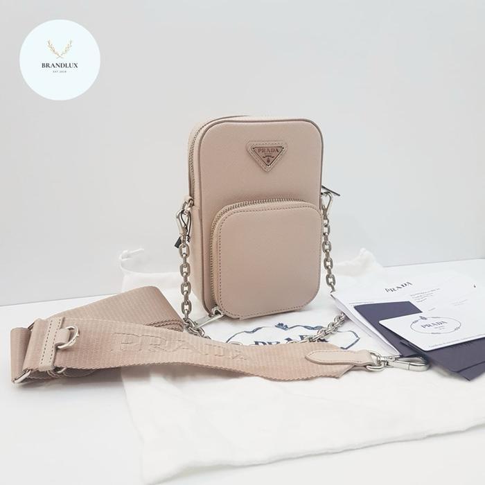 PRADA MINI NINFEA PINK LEATHER SAFFIANO BAG WITH CHAIN & WIDE STARP
