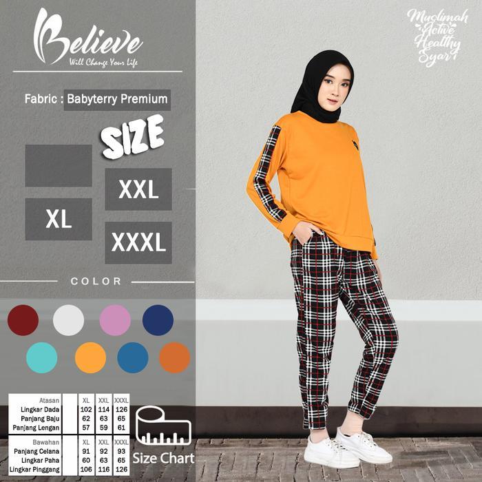 NEW PL SET - Setelan Kaos Celana Olahraga Wanita Muslimah Training Senam Zumba Lengan Panjang Big Si