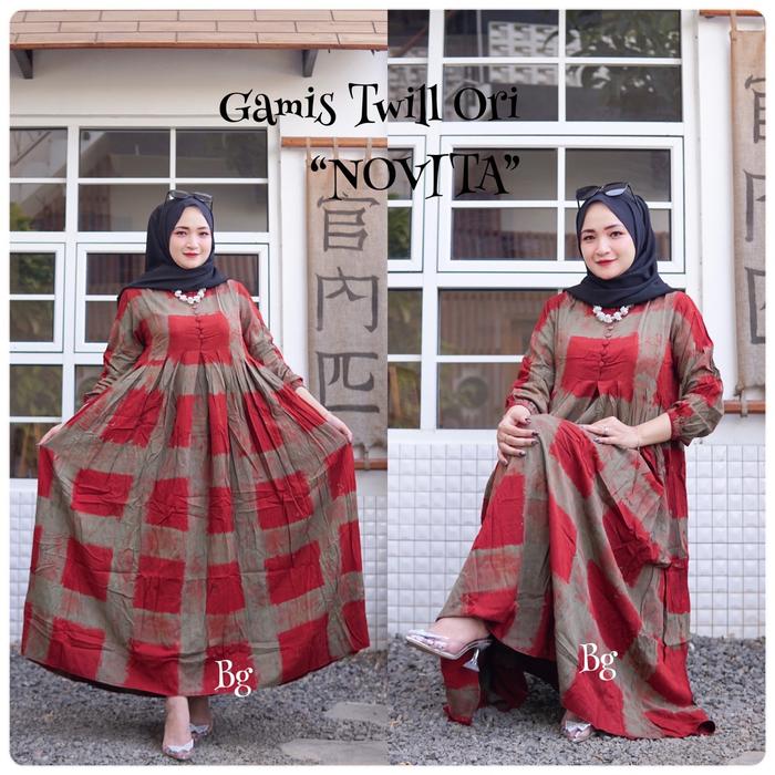 Gamis Twill Novita Bata ori bg collection Dress Wanita Nyaman Pekalongan