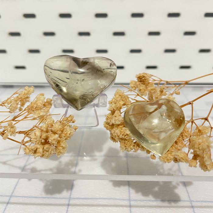 Smokey Citrine dan Clear Citrine Crystal Hearts