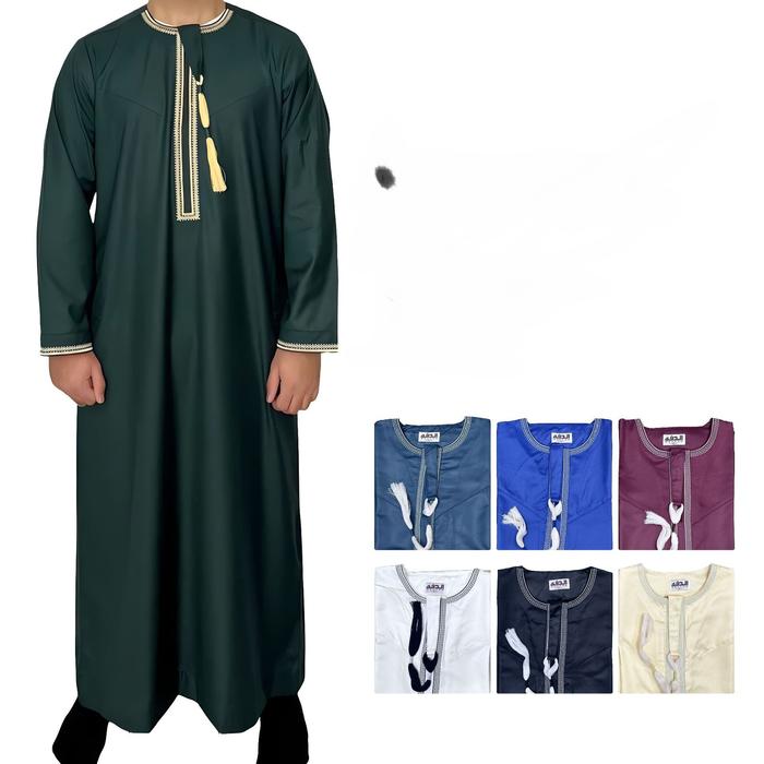Muslim Men Long Sleeve Pullover Dress Abaya Daffah Jubba Thobe Pakistan Saudi Arab Kaftan Islam Clot